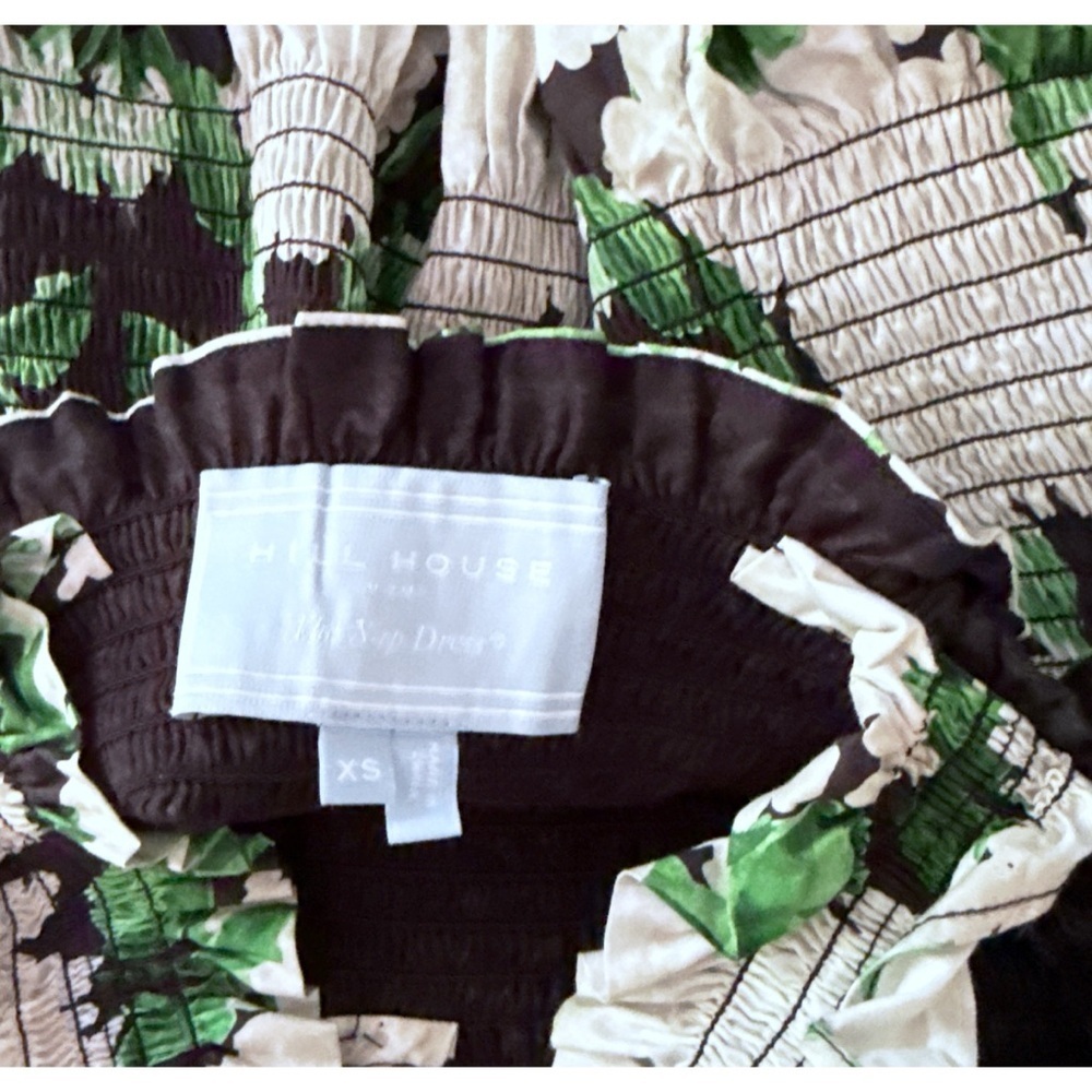 Hill House Elizabeth Smocked Night Bloom Green Mini Nap Dress XS - Picture 3 of 10
